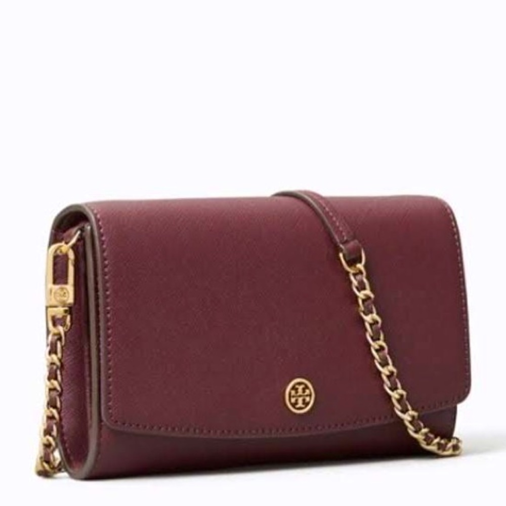 Tory Burch Robinson Crossbody Wallet on Chain (Burgundy)